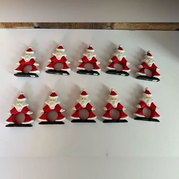 Collection of Dept 56 Ceramic Christmas Santa Napkin Ring Holder Lot Of 10 3.5” - Picture 3 of 5